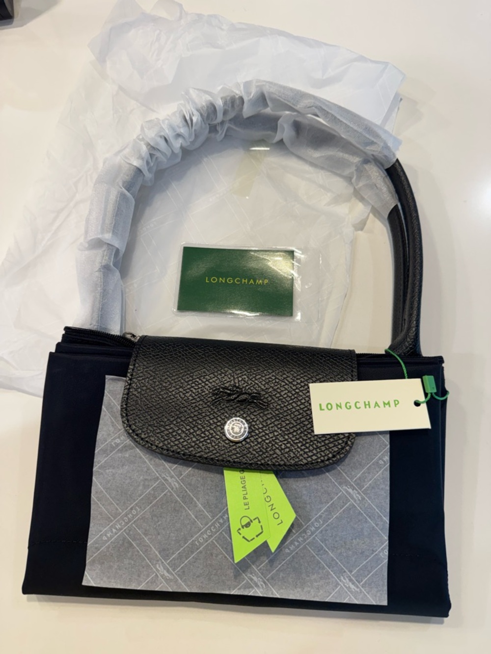 Longchamp Black Le Pliage Shoulder Bag with Leather Flap